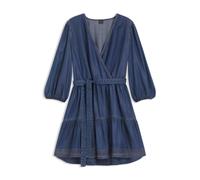 Wickelkleid BOSS ORANGE "Dardy Premium Damenmode", Damen, Gr. 34, N-Gr, medium blau 420, Web, Obermaterial: 100% Lyocell, unifarben, tailliert mini, V-Ausschnitt, elastischer Bund, Kleider Wickelkleid