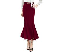 Bossy Damen Bodycon Stretch Hohe Taille Party OL Fishtail Meerjungfrau Langer Rock - Rot - Mittel