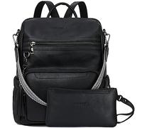 BOSTANTEN 2 Pieces Leder Rucksack Damen Freizeitrucksack Reise Handtasche Rucksackhandtasche Tagesrucksack mit Handgelenktasche Schwarz