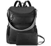 BOSTANTEN 2 Pieces Leder Rucksack Damen, Rucksack Geldbörse für Frauen, Mode Designer Reiserucksack, Rucksack Handgepäck, Tagesrucksack mit Handgelenktasche Schwarz