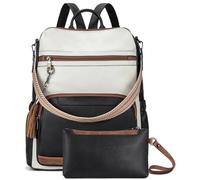 BOSTANTEN 2 Pieces Leder Rucksack Damen, Rucksack Geldbörse für Frauen, Mode Designer Reiserucksack, Rucksack Handgepäck, Tagesrucksack mit Handgelenktasche Schwarz Braun