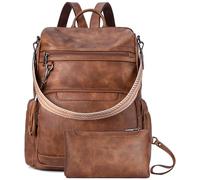 BOSTANTEN 2 Pieces Leder Rucksack Damen, Rucksack Geldbörse für Frauen, Mode Designer Reiserucksack, Rucksack Handgepäck, Tagesrucksack mit Handgelenktasche Braun