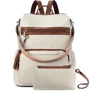 BOSTANTEN 2 Pieces Leder Rucksack Damen, Rucksack Geldbörse für Frauen, Mode Designer Reiserucksack, Rucksack Handgepäck, Tagesrucksack mit Handgelenktasche Beige