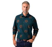Boston Park Herren große Größen Übergrößen Menswear L-8XL Langarm-Poloshirt, Piqué, floraler Alloverprint Dunkles tannengrün 72+ 842577759-72+