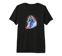 Boston Terrier Hund Skifahren Aquarell Splash Art Premium T-Shirt