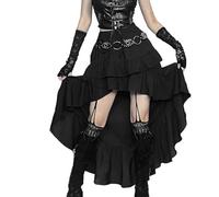Botenwall Damen Gothic Rock Fairy Grunge Asymmetrisch Goth Renaissance Lange Maxiröcke, Schwarz, Klein