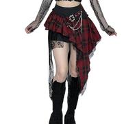 Botenwall Goth Asymmetrischer Minirock für Damen, hohe Taille, Y2K, plissiert, gestuft, kurze Röcke, Festival, Ausgehen, Rot/Ausflug, einfarbig (Getaway Solids), Klein