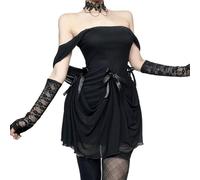 Botenwall Langes Gothic-Maxikleider für Damen, Sommer, Punk, ärmellos, mit Kapuze, Cocktail-Party, lässig, schmale Kleider, Schwarz, Klein