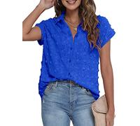 BOTHENIAL Damen-Hemd mit Knopfleiste, elegant, lässig, Arbeitsoberteil, Chiffon-Bluse, Sommer, kurzärmelig, Königsblau, Groß