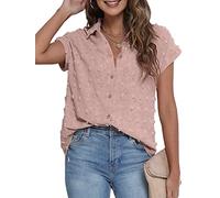BOTHENIAL Weißes Button-Down-Hemd für Damen, legere Arbeit, Oberteile, Chiffon-Bluse mit Kragen, Kurzarmhemden, Rose, Groß