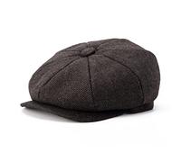BOTVELA Herren 8 Panel Fischgräten-Tweed Schiebermütze aus Wollmischung, Coffee, 7 1/4/7 3/8