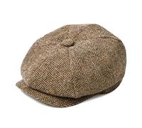 BOTVELA Herren 8 Panel Wollmischung Newsboy Flat Cap Fischgrätenmuster Tweed Hut, Fischgrätenmuster, helles Khaki, 61 EU