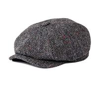 BOTVELA Herren 8 Panel Wollmischung Newsboy Flat Cap Fischgrätenmuster Tweed Hut, Grau meliert, 61 EU
