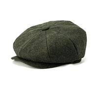 BOTVELA Herren 8-Panel Wollmischung Newsboy Flat Cap Fischgrätmuster-Tweed-Hut, Grün, 59 EU
