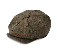 BOTVELA Herren 8-Panel Wollmischung Newsboy Flat Cap Fischgrätmuster-Tweed-Hut, kariert Khaki, 57 EU