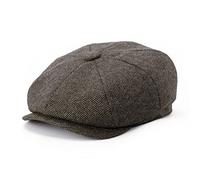 BOTVELA Herren 8-Panel Wollmischung Newsboy Flat Cap Fischgrätmuster-Tweed-Hut, Khaki, 63 EU