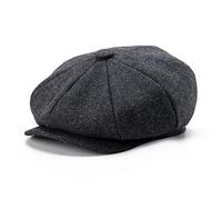 BOTVELA Herren 8-Panel Wollmischung Newsboy Flat Cap Fischgrätmuster-Tweed-Hut, Schwarz, 63 EU