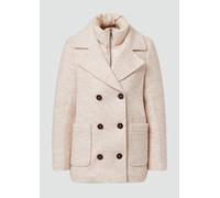 Cabanjacke S.OLIVER, Damen, Gr. 46, beige melange, Web, Obermaterial: 65% Polyester, 35% Wolle. Futter: 100% Polyester, unifarben, gerade hüftbedeckend, V-Ausschnitt, Jacken, mit Reverskragen und dopp