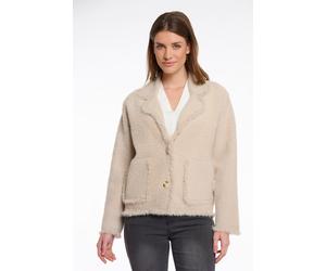 Bouclèjacke RINO & PELLE "SENA", Damen, Gr. XXL (44), grau (stone), Bouclé, Obermaterial: 68% Polyamid, 24% Viskose, 8% Polyester, unifarben, regular fit taillenbedeckt, Jacken, mit Revers Kragen (265