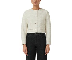Bouclèjacke S.OLIVER BLACK LABEL, Damen, Gr. 44, beige (nature), Bouclé, Obermaterial: 66% Polyester, 30% Baumwolle, 2% Elasthan, 2% metallisierte Fasern, kariert, meliert, normal hüftlang, Rundhals, 