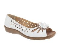 Boulevard Dayna Damen Kunstleder Blume Peep Toe Wohnungen Weiß UK 6 | Leicht, offene Zehenpartie, Blumendesign
