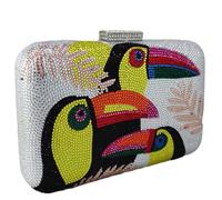 Boutique De FGG Tukan Vogel Kristall Clutches Geldbörsen Damen Abend Handtaschen Party Handtaschen Strass Clutch Tasche,Mini,Silber