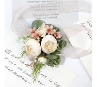Boutonniere Hochzeit Künstliche staubige rosa Seide Rose Hochzeit Boutonnieres for Bräutigam Pins Blumen Corsage Handgelenk Brosche Braut Dekor(03Corsage)