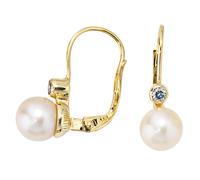 Boutons 333 Gold Gelbgold 2 Süßwasser Perlen 2 Zirkonia Ohrringe Ohrhänger