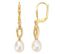 Boutons 333 Gold Gelbgold mattiert 2 Süßwasser Perlen Ohrringe Ohrhänger