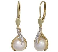 Boutons 585 Gelbgold 2 Süßwasserperlen 6 Diamanten Ohrringe