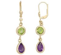 Boutons 585 Gold Gelbgold 2 Amethyste 2 Peridote grün Ohrringe