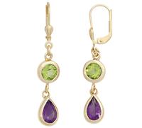 Boutons 585 Gold Gelbgold 2 Amethyste lila 2 Peridote grün Ohrringe Ohrhänger