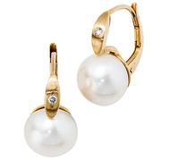 Boutons 585 Gold Gelbgold 2 Diamanten 2 Süßwasser Perlen Ohrringe Ohrhänger