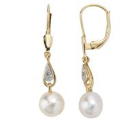 Boutons 585 Gold Gelbgold 2 Diamanten 2 Süßwasser Perlen Ohrringe Ohrhänger