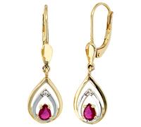 Boutons 585 Gold Gelbgold 2 Diamanten Brillanten 2 Rubine rot Ohrringe Ohrhänger