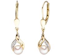 Boutons 585 Gold Gelbgold 2 Süßwasser Perlen 2 Diamanten Ohrringe Ohrhänger