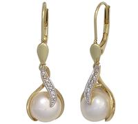 Boutons 585 Gold Gelbgold 2 Süßwasser Perlen 6 Diamanten Ohrringe Ohrhänger