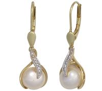 Boutons 585 Gold Gelbgold 2 Süßwasser Perlen 6 Diamanten Ohrringe Ohrhänger