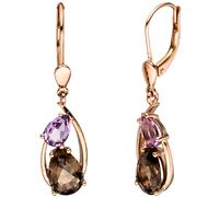 Boutons 585 Gold Rotgold 2 Rauchquarze 2 Amethyste Ohrringe Ohrhänger