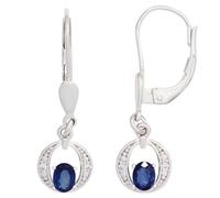 Boutons 585 Gold Weißgold 2 blaue Saphire 4 Diamanten Ohrringe