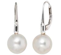 Boutons 585 Gold Weißgold 2 Süßwasser Perlen 2 Diamanten Ohrringe Ohrhänger