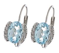 Boutons 585 Gold Weißgold 20 Diamanten 2 Blautopase blau Ohrringe Ohrhänger