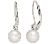 Boutons 925 Sterling Silber 2 Süßwasser Perlen 2 Zirkonia Ohrringe Ohrhänger