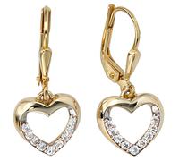 Boutons Herz 333 Gold Gelbgold bicolor mit Zirkonia Ohrringe Ohrhänger