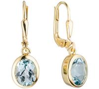 Boutons oval 333 Gelbgold 2 Blautopase hellblau blau Ohrringe