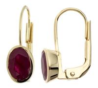 Boutons oval 333 Gelbgold 2 Rubine rot Ohrringe Ohrhänger Goldohrringe