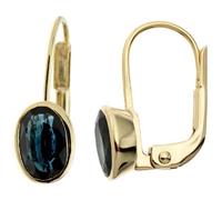 Boutons oval 333 Gelbgold 2 Saphire blau Ohrringe Ohrhänger