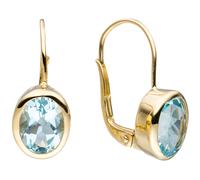 Boutons oval 333 Gold Gelbgold 2 Blautopase hellblau blau Ohrringe Ohrhänger