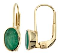 Boutons oval 333 Gold Gelbgold 2 Smaragde grün Ohrringe Ohrhänger Goldohrringe