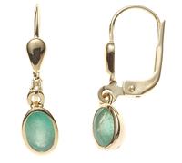 Boutons oval 585 Gold Gelbgold 2 Smaragde grün Ohrringe Ohrhänger Goldohrringe
